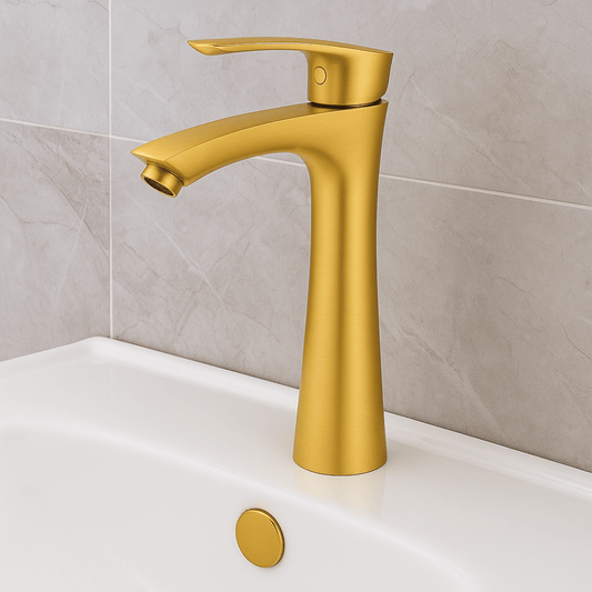 Grifo Lavabo Oro Cepillado Caño Alto – ARCUS ALTUS AURI GRIFERS