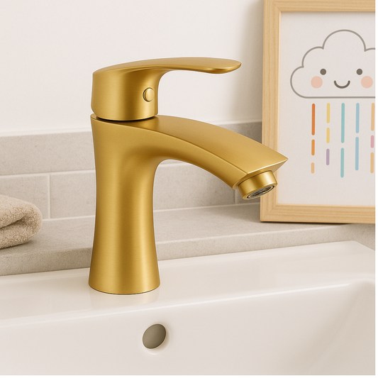 Grifo Lavabo Oro Cepillado Caño Bajo – ARCUS BASIS AURI GRIFERS