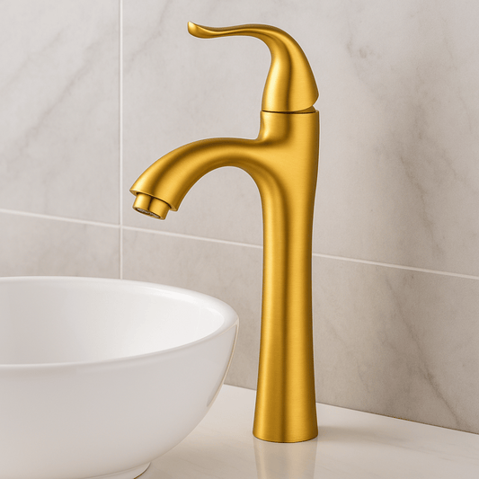 Grifo Lavabo Oro Cepillado Caño Alto – FLAMMA ALTUS AURI GRIFERS