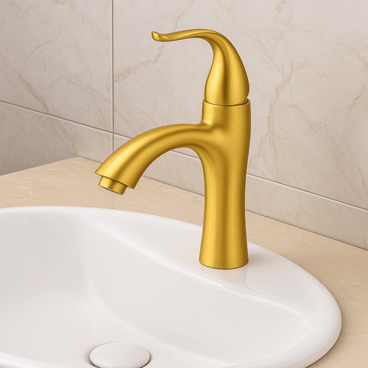 Grifo Lavabo Oro Cepillado Caño Bajo – FLAMMA BASIS AURI GRIFERS