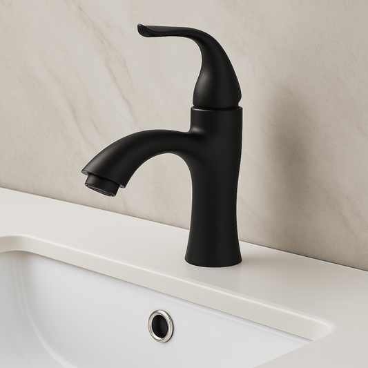 Grifo Lavabo Negro Mate Caño Bajo – FLAMMA BASIS COAL GRIFERS