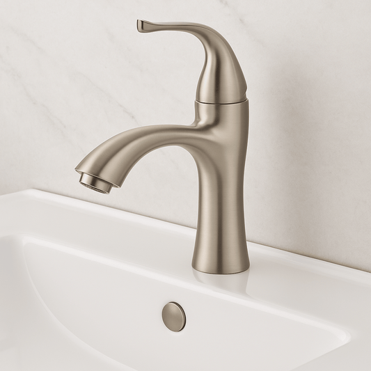 Grifo Lavabo Acero Cepillado Caño Bajo – FLAMMA BASIS HIBERA GRIFERS