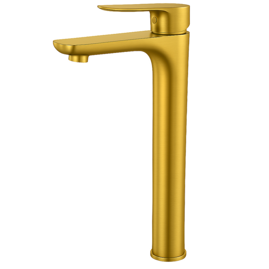 Grifo Lavabo Oro Cepillado Caño Alto – LINEA ALTUS AURI GRIFERS