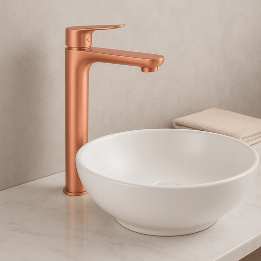Grifo Lavabo Oro Rosa Caño Alto – LINEA ALTUS ROSEA GRIFERS