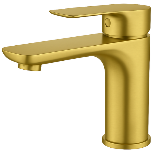 Grifo Lavabo Oro Cepillado Caño Bajo – LINEA BASIS AURI GRIFERS
