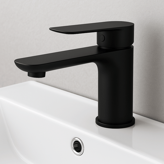 Grifo Lavabo Negro Mate Caño Bajo – LINEA BASIS COAL GRIFERS