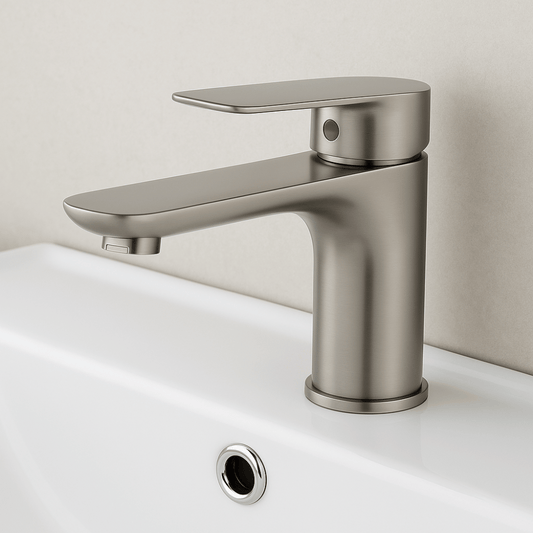 Grifo Lavabo Acero Cepillado Caño Bajo – LINEA BASIS HIBERA GRIFERS