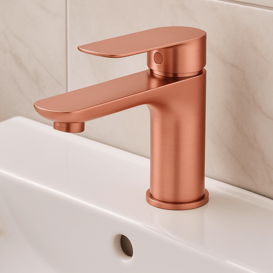 Grifo Lavabo Oro Rosa Caño Bajo – LINEA BASIS ROSEA GRIFERS