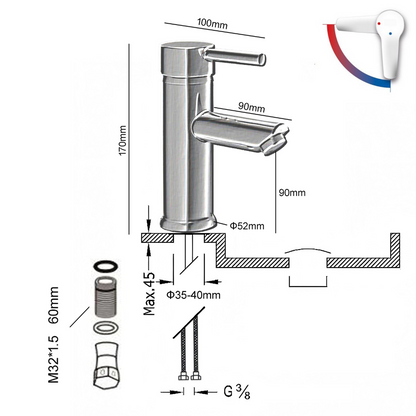 Grifo Lavabo Cromado Caño Bajo Con Apertura En Frío - MODICU CROME GRIFERS