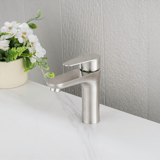 Grifo Lavabo Acero Cepillado Caño Bajo – NATUS BASIS HIBERA GRIFERS