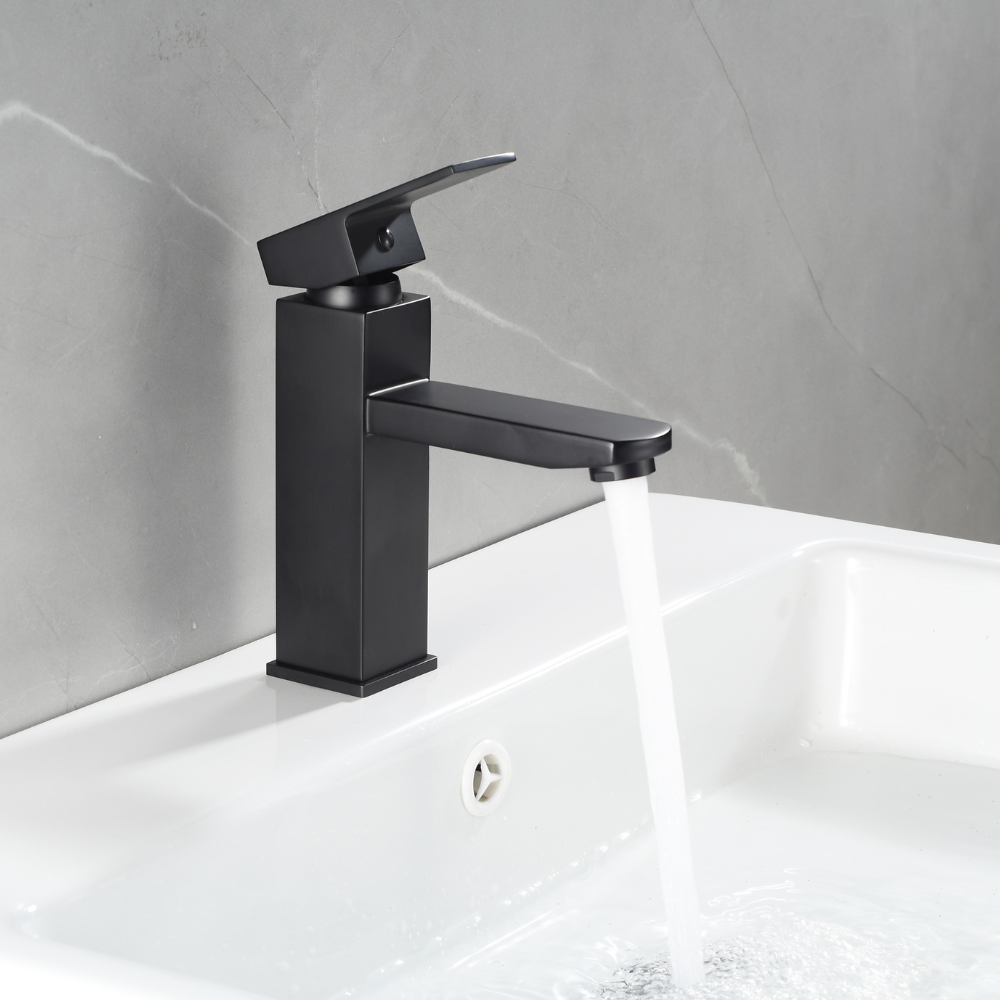Grifo Lavabo Negro Caño Bajo Con Apertura En Frío - PARVA COAL GRIFERS