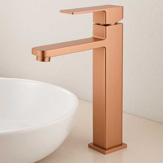 Grifo Lavabo Oro Rosa Caño Alto – SQUARE ALTUS ROSEA GRIFERS