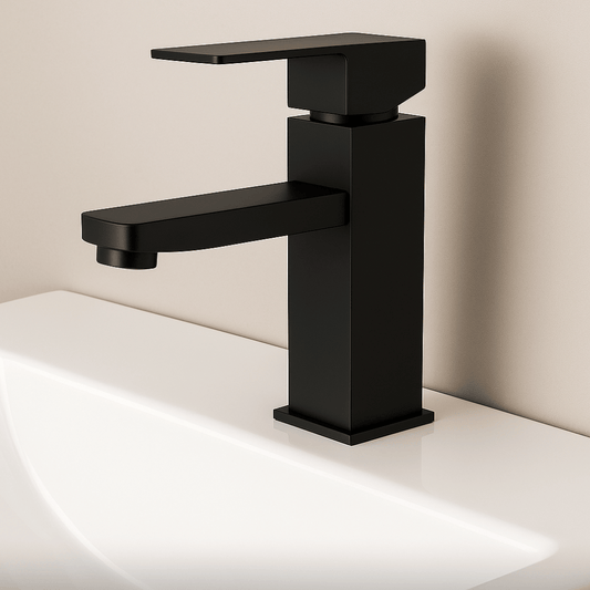 Grifo Lavabo Negro Caño Bajo – SQUARE BASIS COAL GRIFERS