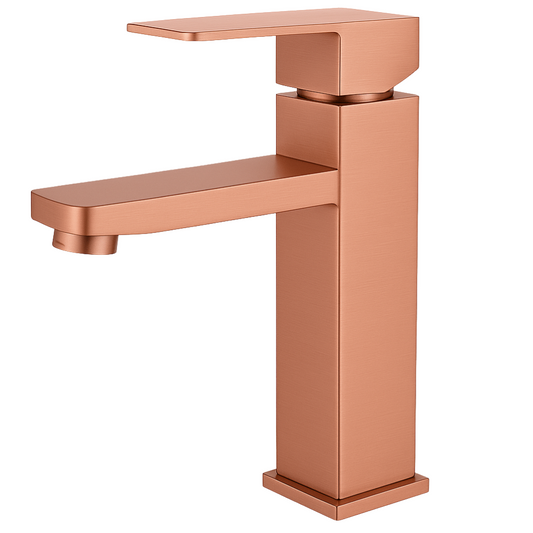 Grifo Lavabo Oro Rosa Caño Bajo – SQUARE BASIS ROSEA GRIFERS