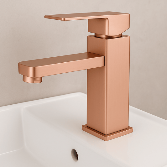 Grifo Lavabo Oro Rosa Caño Bajo – SQUARE BASIS ROSEA GRIFERS